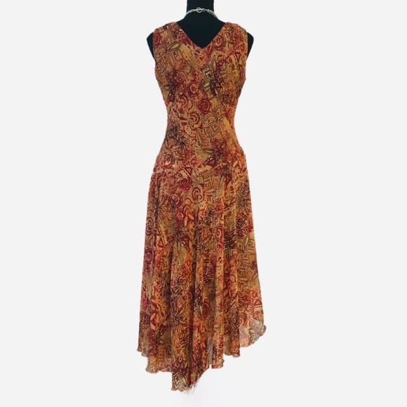 DRESS BARN ~ Asymmetrical Sleeveless Multi, Fall Colored Lined Dress size 6 - Picture 8 of 9